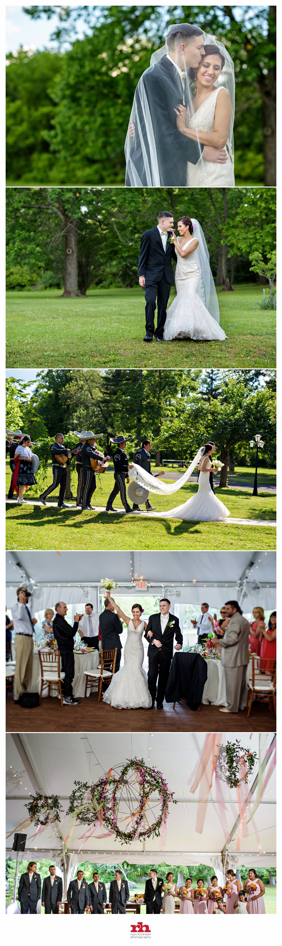 A newly married couple enter the tent at the reception held at Pearl S Buck Estate in Bucks County, PA.